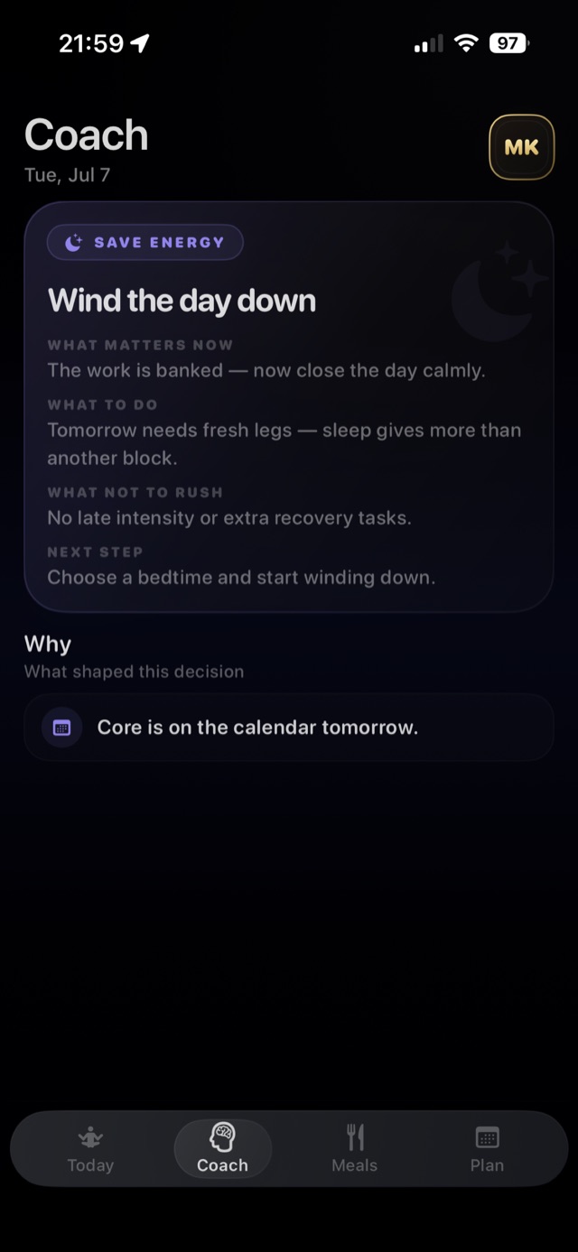 WeekFit Coach screen