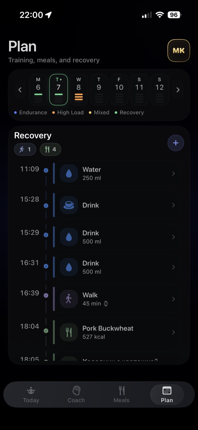 WeekFit Plan screen