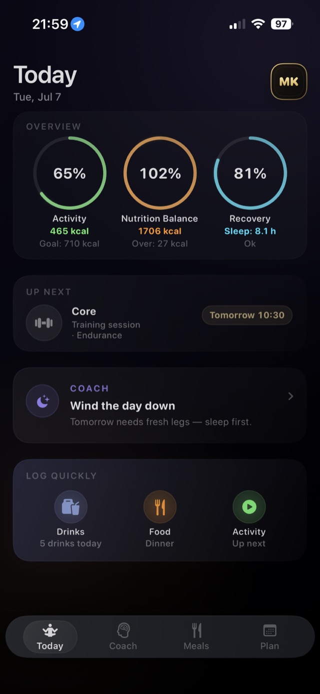 WeekFit Today screen